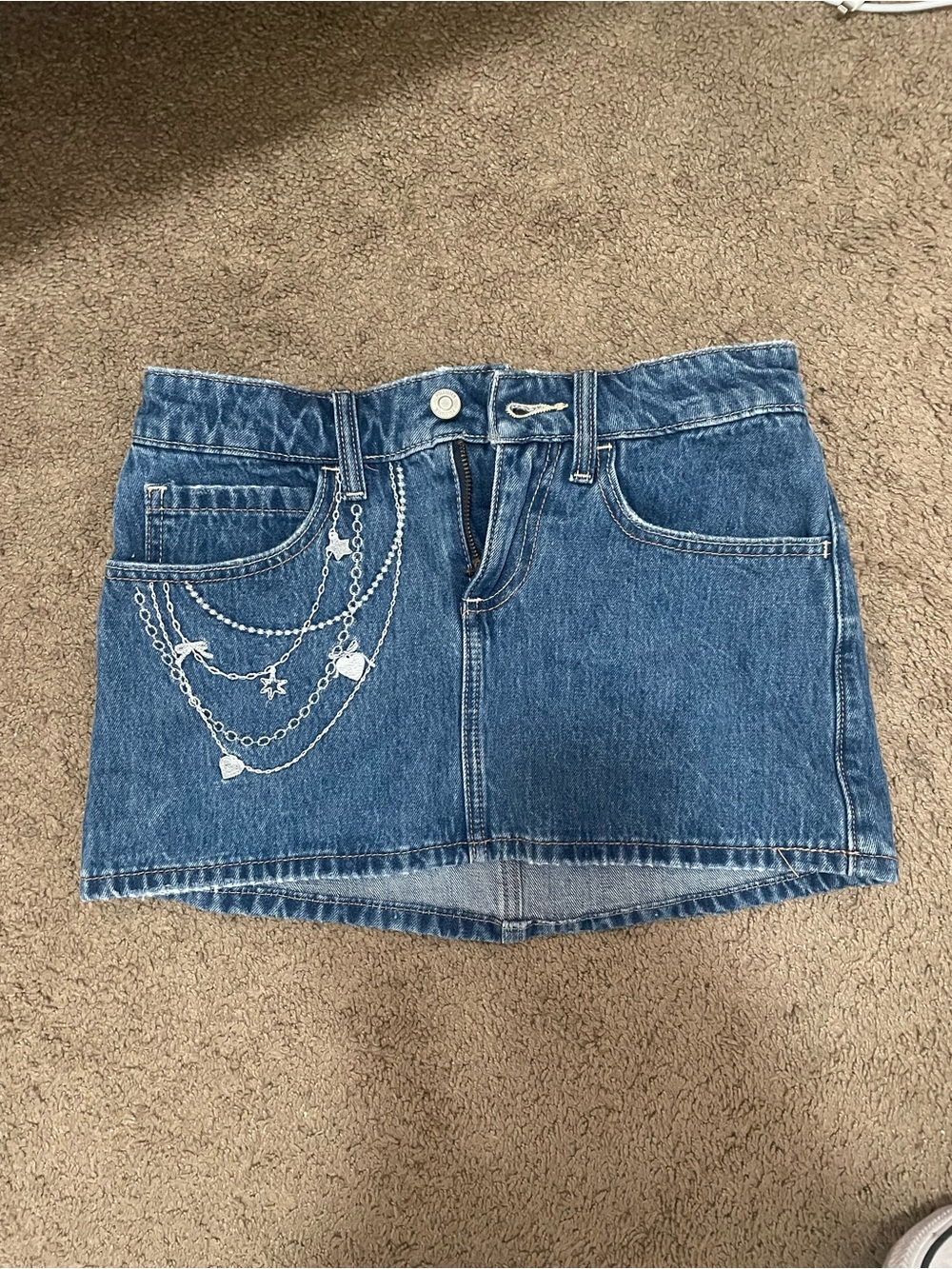 Hollister Blue Denim Mini
Skirt with Silver Charm Chains